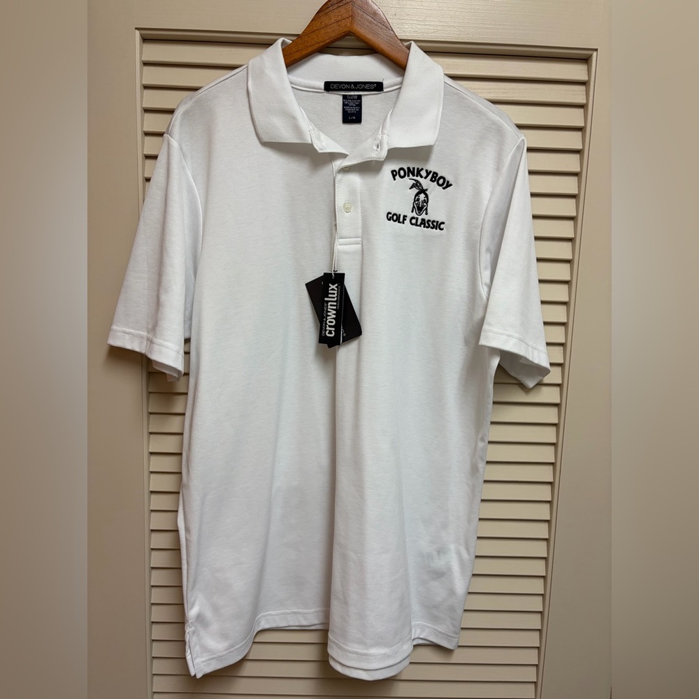 Ponkyboy Golf Classic White Polo Shirt L Moisture Wicking Outdoor Sporty Outdoor